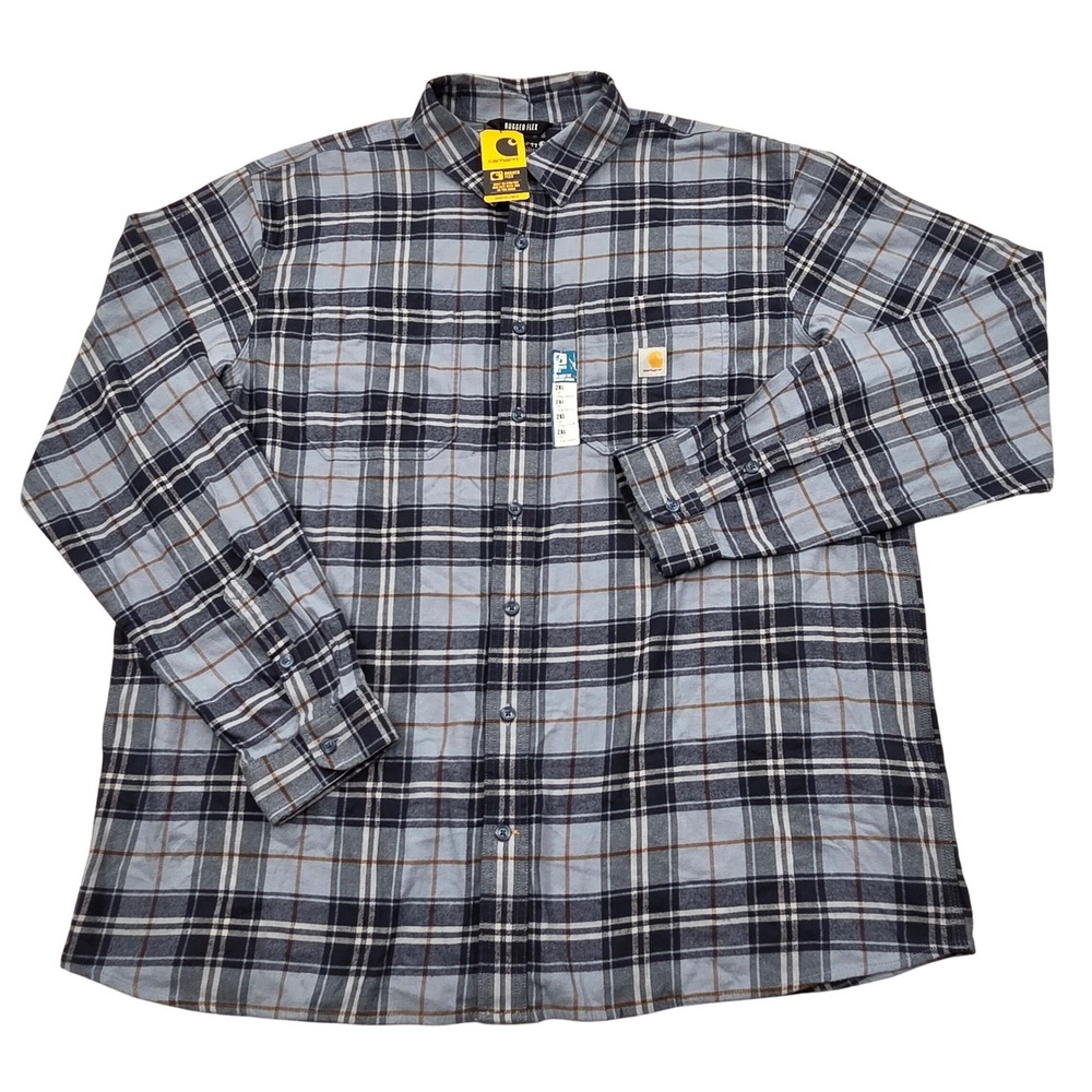 NEW‎ Carhartt Rugged Flex Midweight Flannel Plaid Shirt Blue Mens 2XL Tall